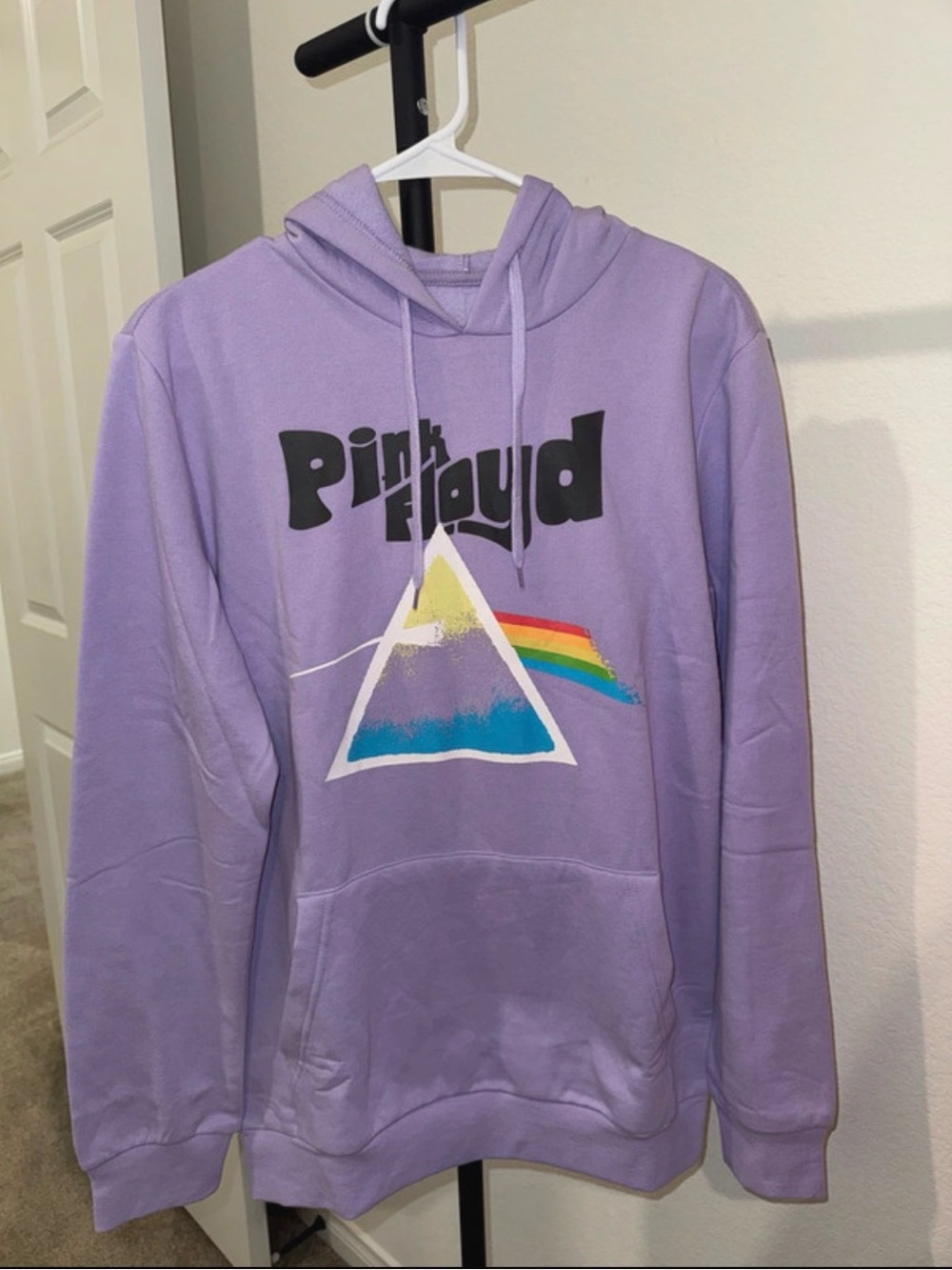 Hybrid Apparel Lavender Crewneck Hoodie with Rainbow Prism Graphic